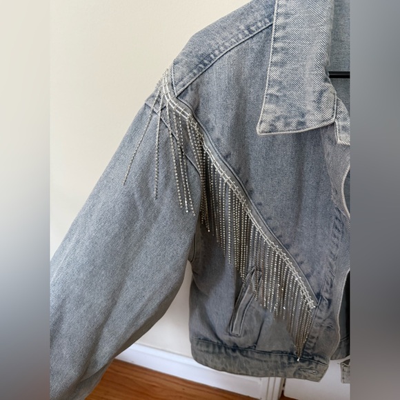 Windsor Rocker-Chic Rhinestone Fringe Denim Jacket, size L - Picture 8 of 14